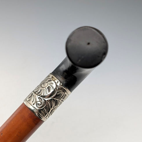 古董英國馬六甲軸樹脂 L 型手柄手杖 88 厘米